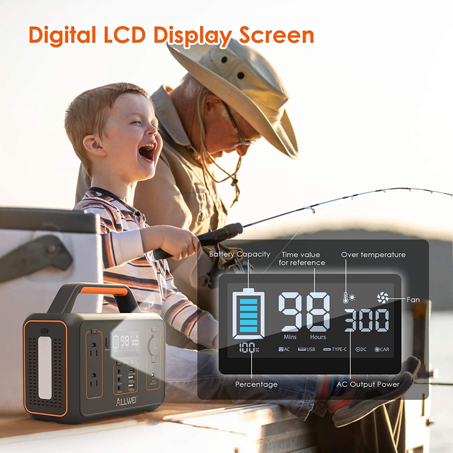 ALLWEI Portable Power Station, 300W/Peak 600W Solar Generator 280Wh/78000mAh...