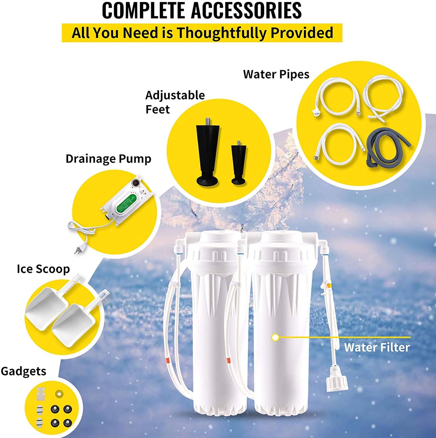 VEVOR 110V Commercial Ice Maker 265LBS/24H, Large Storage Bin 121LBS, 265LBS