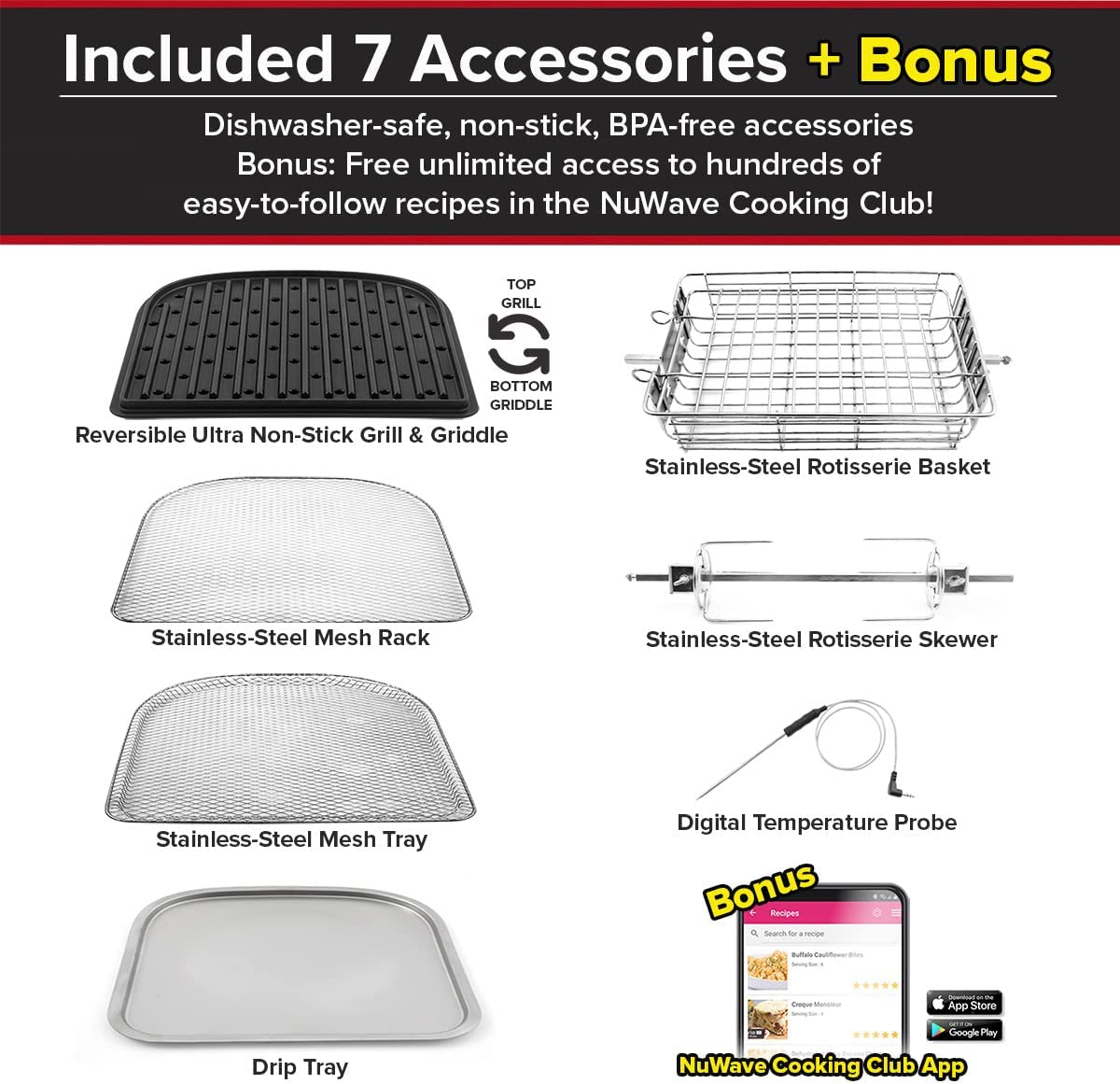 NUWAVE Brio Air Fryer Smart Oven, 15.5-Qt X-Large Family 15.5QT Brio, Black