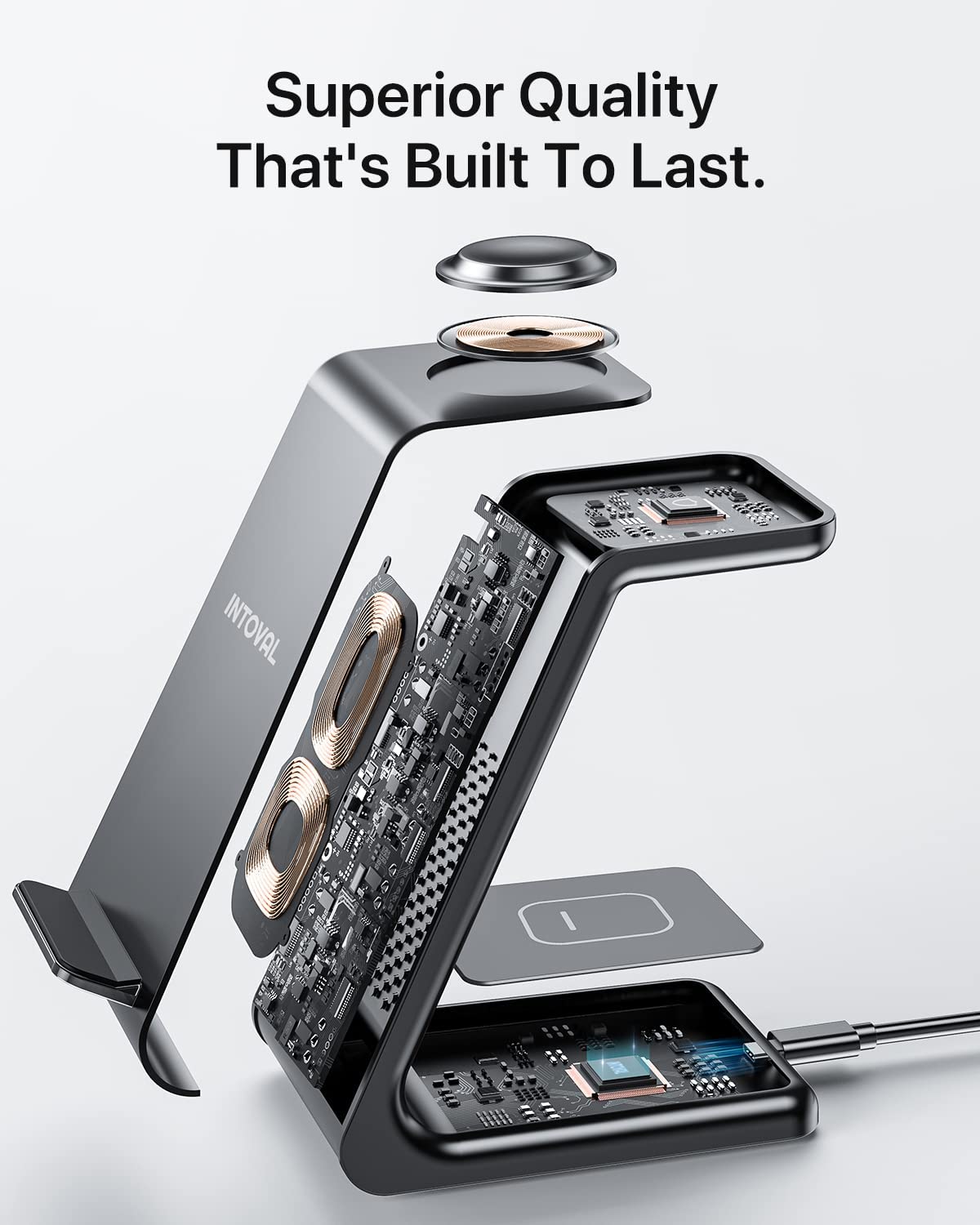 Intoval Wireless Charging Station, 3 in 1 Charger for Apple Black