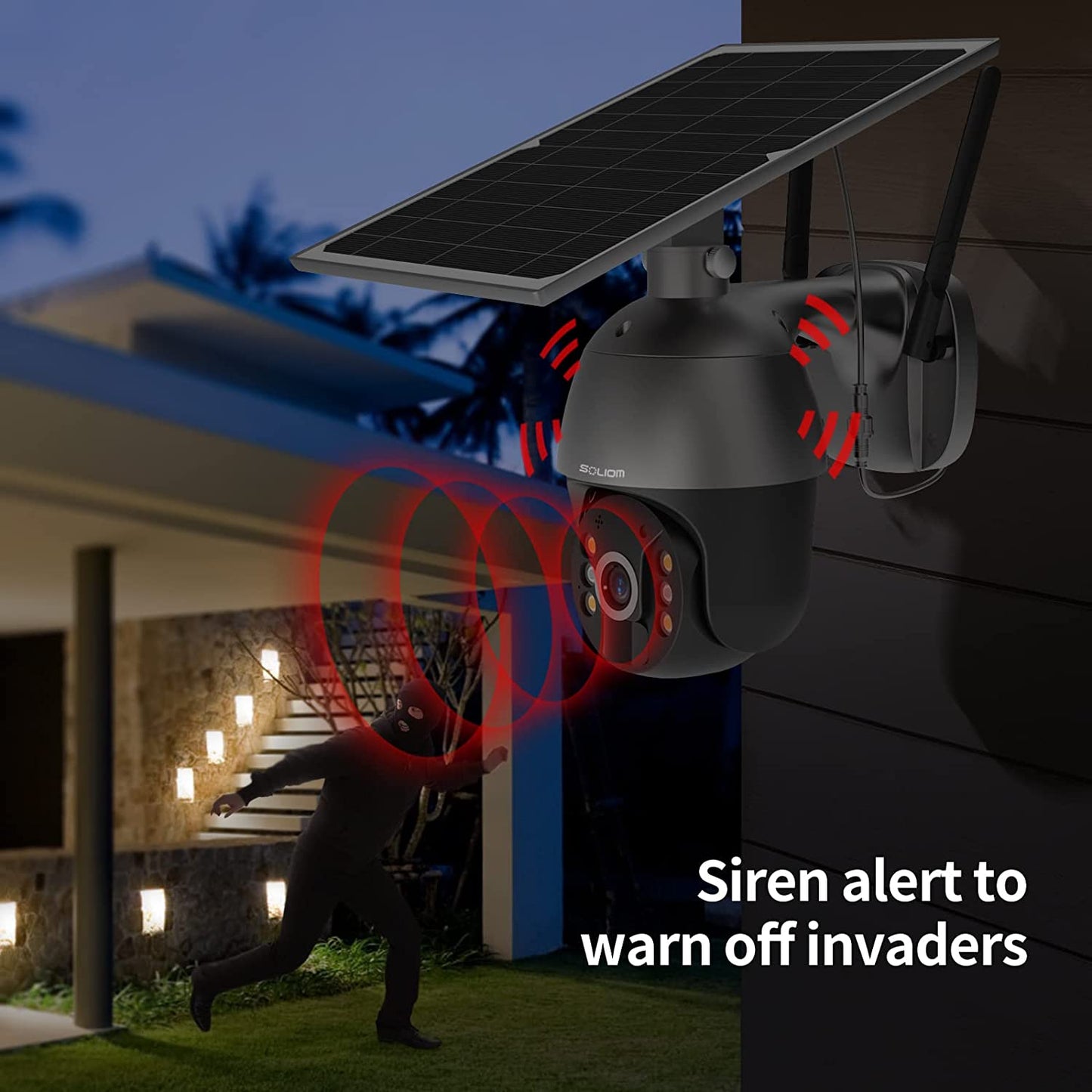 Home Security Camera Outdoor, Wireless WiFi Pan Tilt 360° View Spotlight Grey