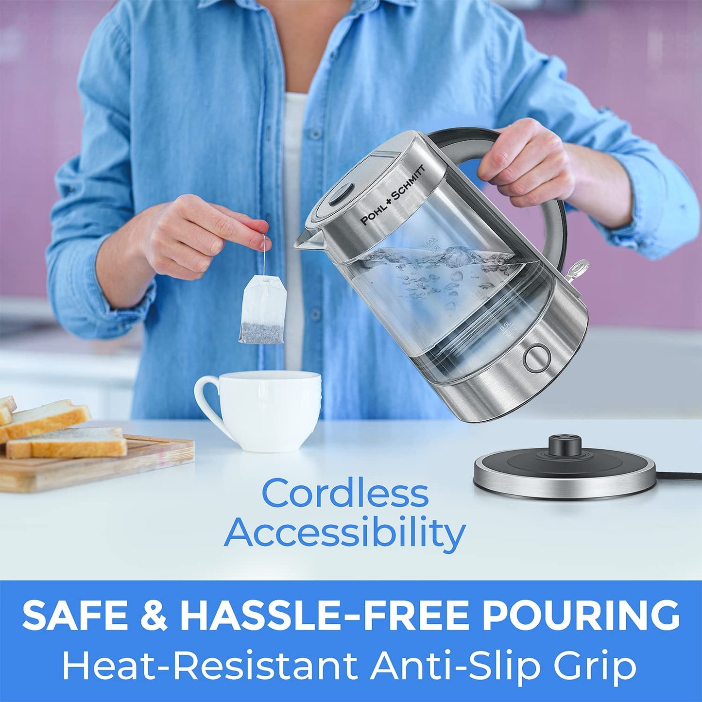 Pohl Schmitt 1.7L Electric Kettle with Upgraded Stainless Steel Silver