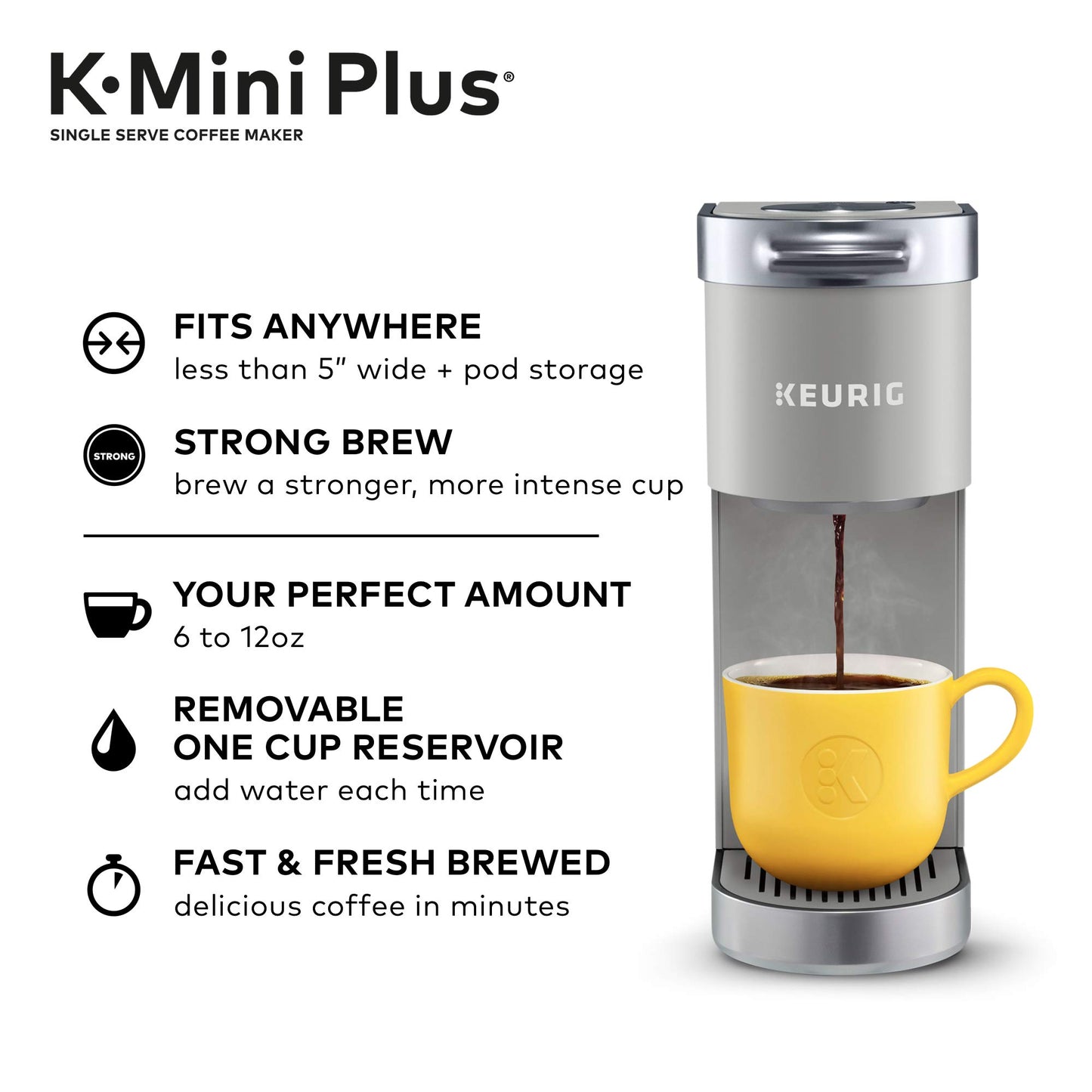 Comes With 6 to 12 oz. Brew Size, K-Cup Pod Storage, and Travel Mug Friendly, Studio Gray