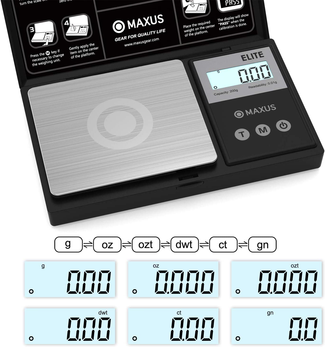 Precision Pocket Scale 200g x 0.01g, MAXUS Elite Digital Gram Black