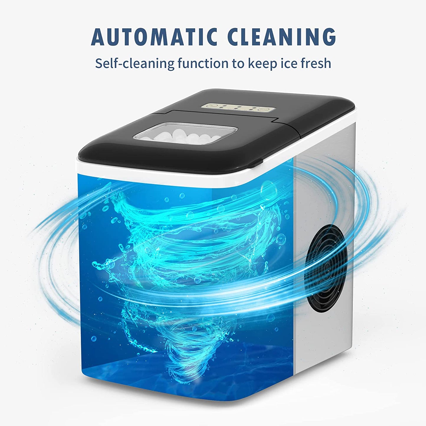 CROWNFUL Ice Maker Machine for Countertop, 9 Bullet Cubes Small, Silver