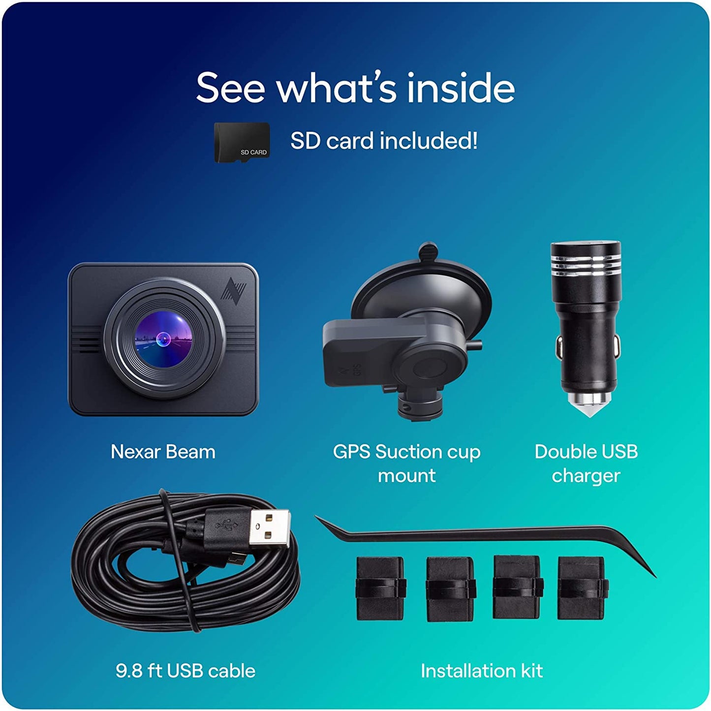 Nexar Beam GPS Dash Cam | HD Front | 2022 Model | 32 GB 32 GB, Black
