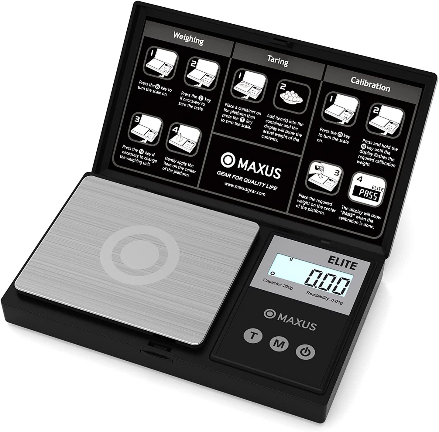 Precision Pocket Scale 200g x 0.01g, MAXUS Elite Digital Gram Black
