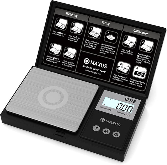 Precision Pocket Scale 200g x 0.01g, MAXUS Elite Digital Gram Black