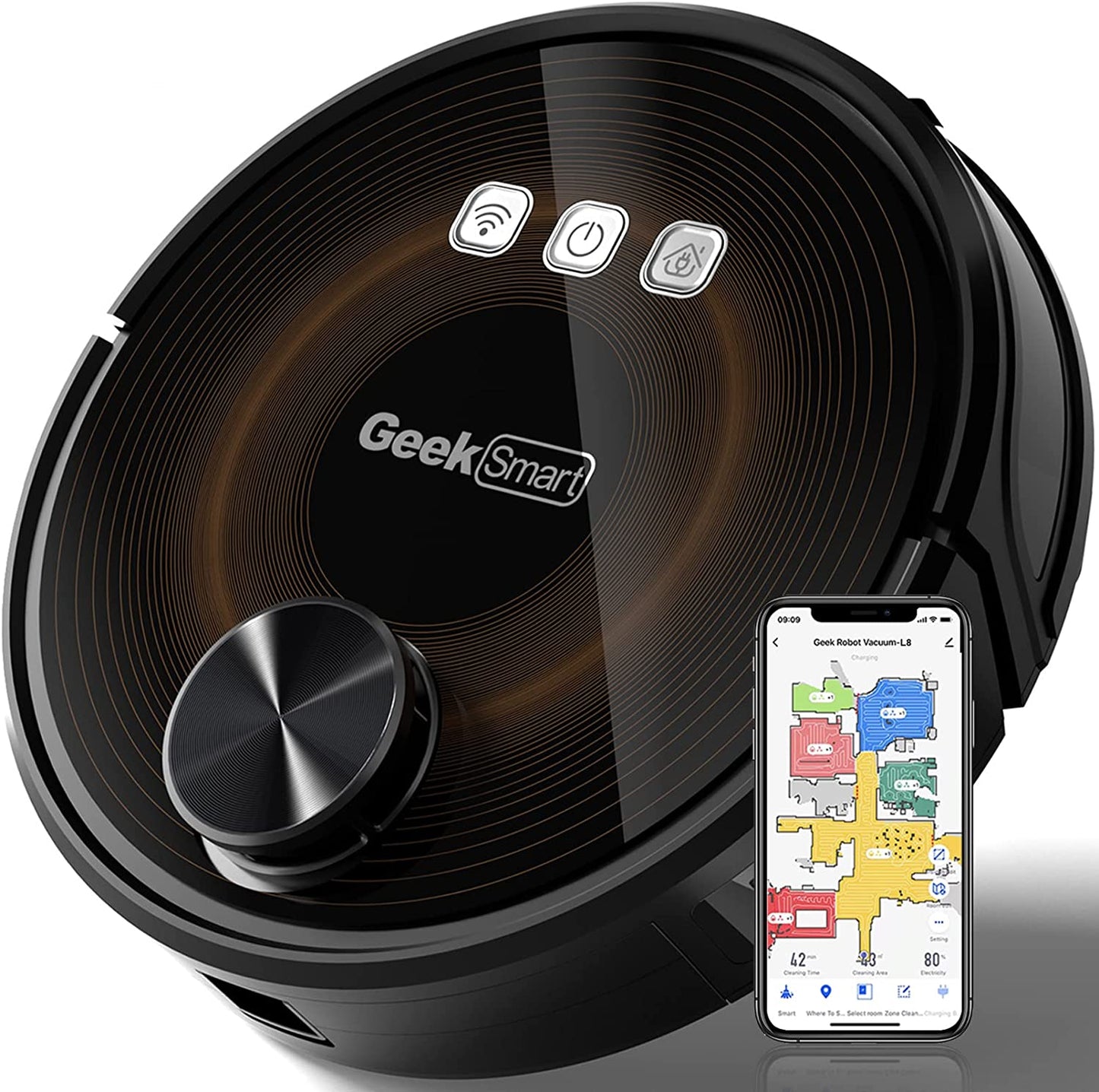 Geek Smart L8 Robot Vacuum Cleaner and Mop, LDS Navigation, Black&brown