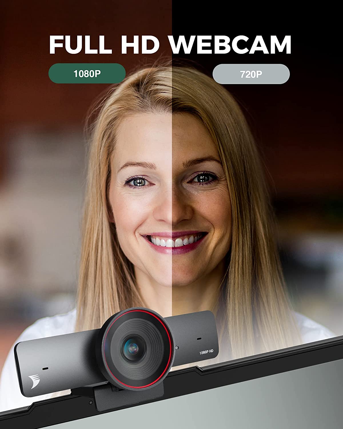 WyreStorm 1080P Webcam with Dual Microphones, 100° Wide-Angle, AI HD
