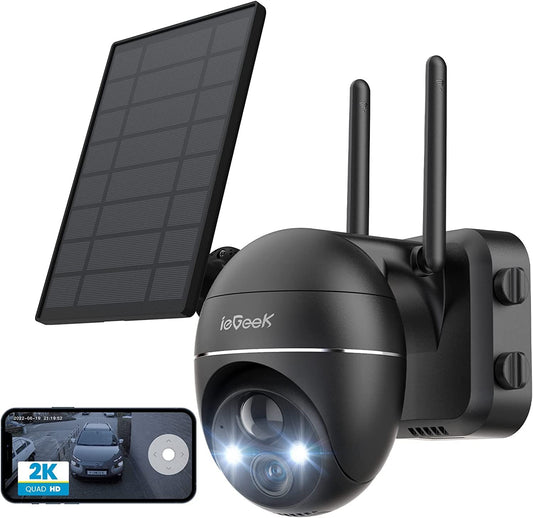 Security Cameras Wireless Outdoor, 2K Solar security camera System 360° PTZ...