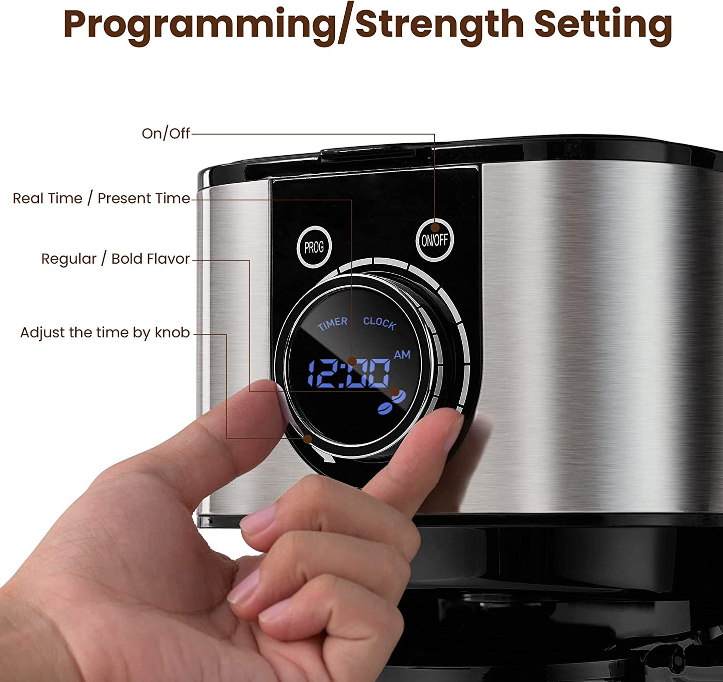 REDMOND Programmable Coffee Maker, 10 Cup Drip Machine Stainless...