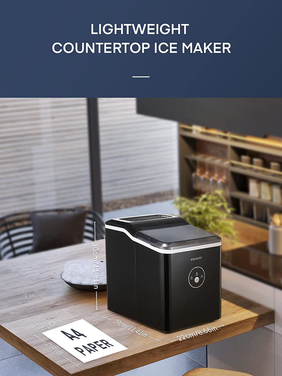 Ice Makers Machine Countertop, 9 Cubes Ready in 6 Mins, 28lbs 24Hrs, LED...