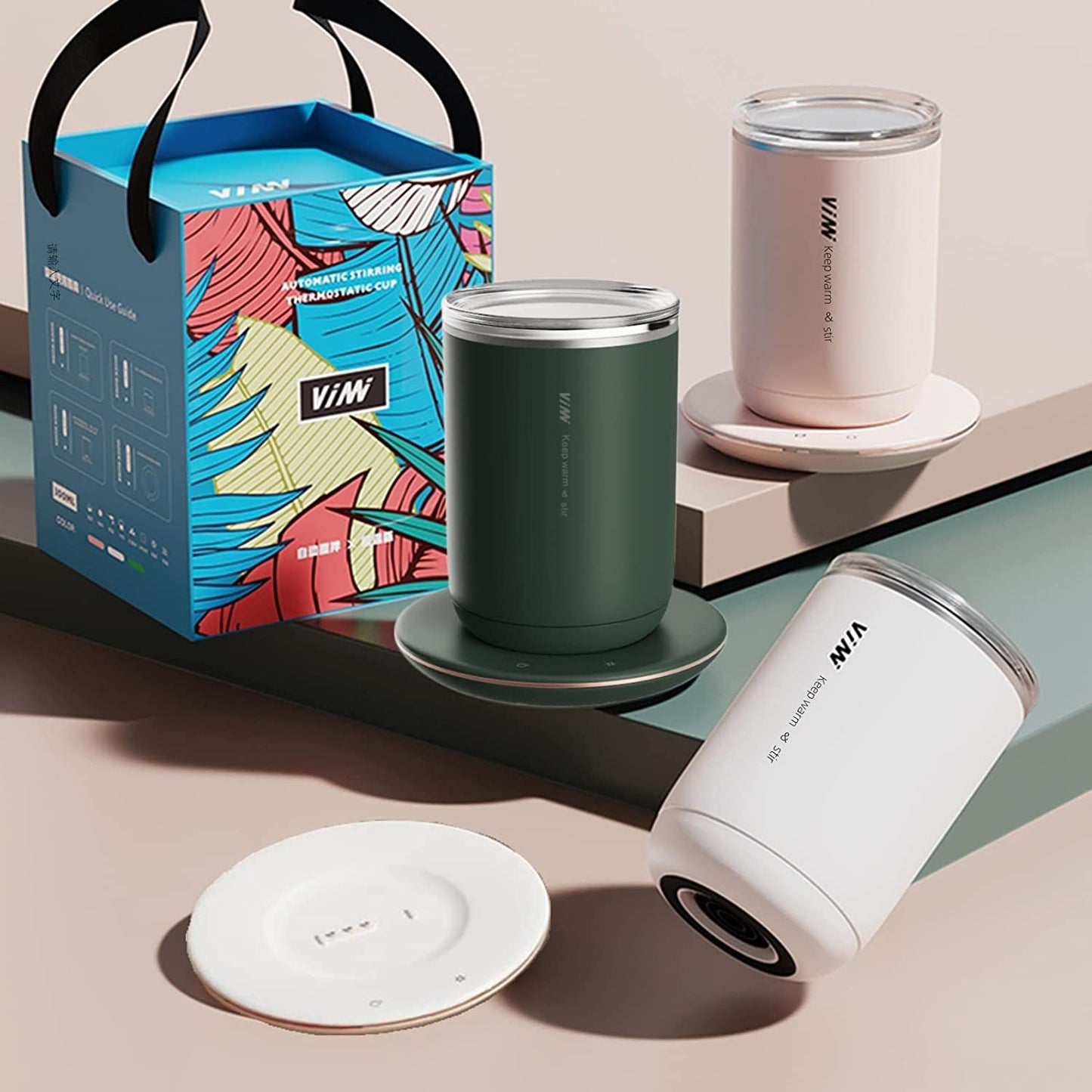 Temperature Control Smart Self Stirring Coffee Mug with Lid,auto A-green