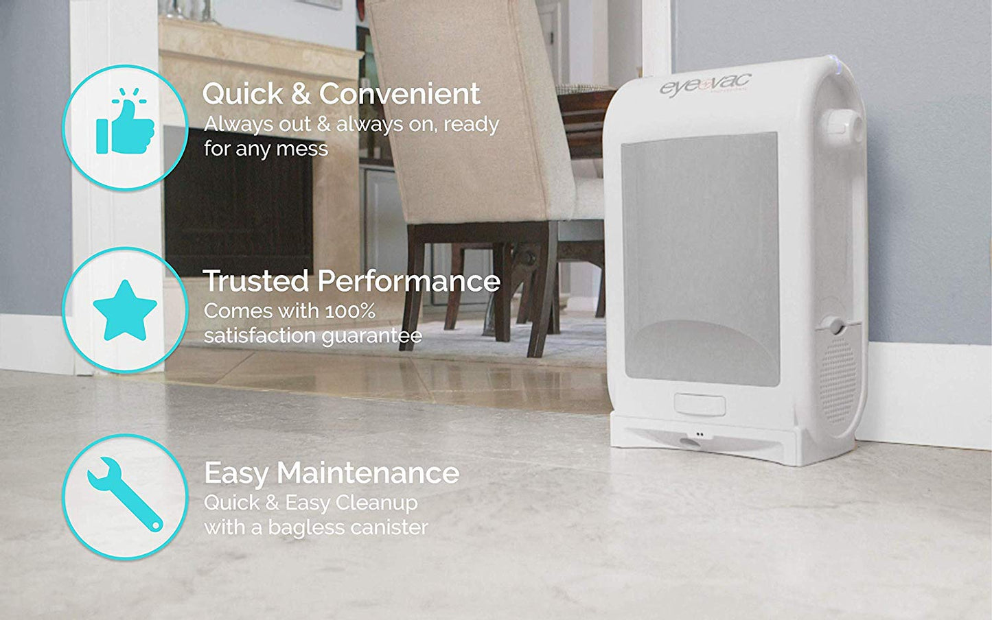 EyeVac PRO Touchless Stationary Vacuum - 1400 Watts Professional White