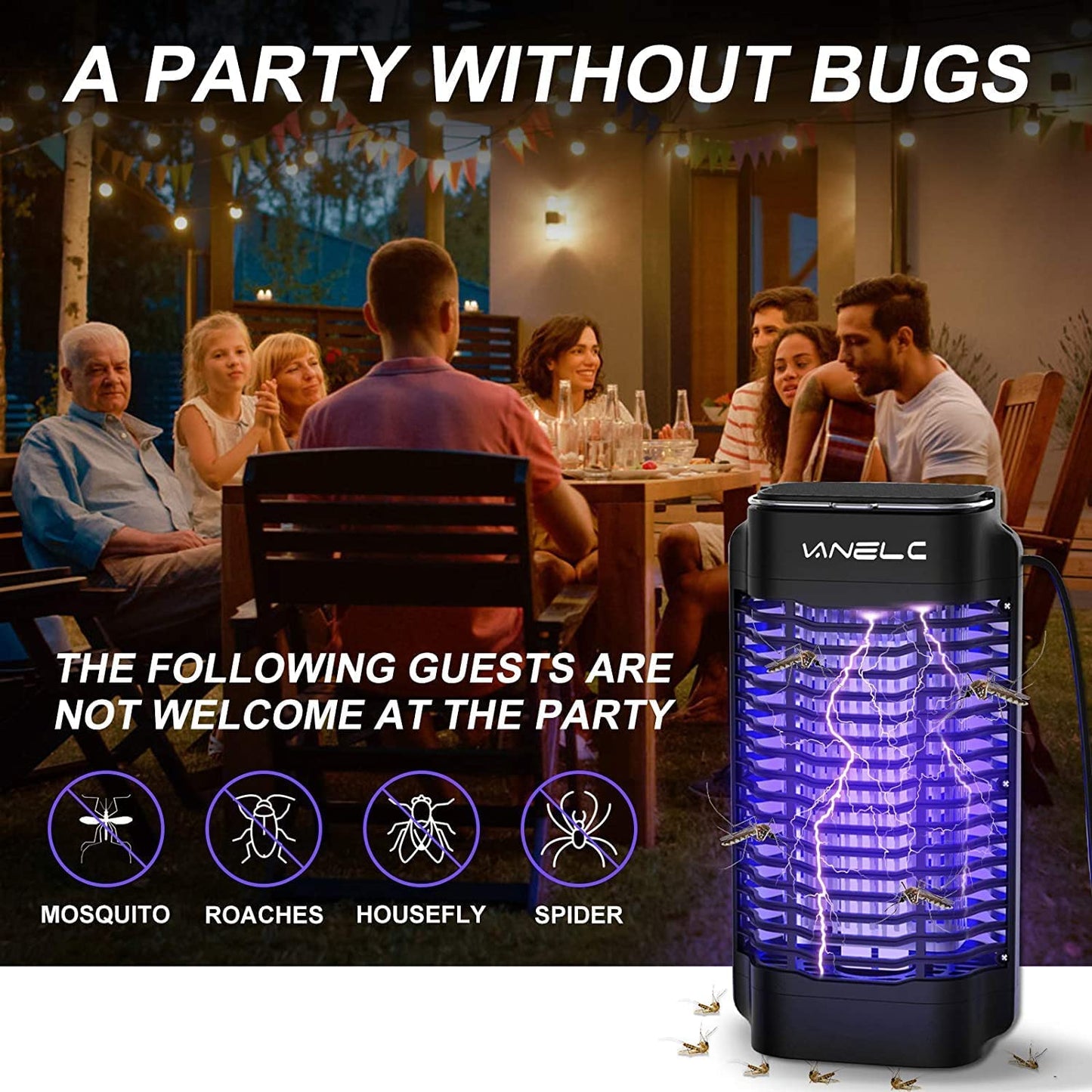 VANELC Bug Zapper Outdoor, Waterproof Electric Mosquito Killer, 4200V Black