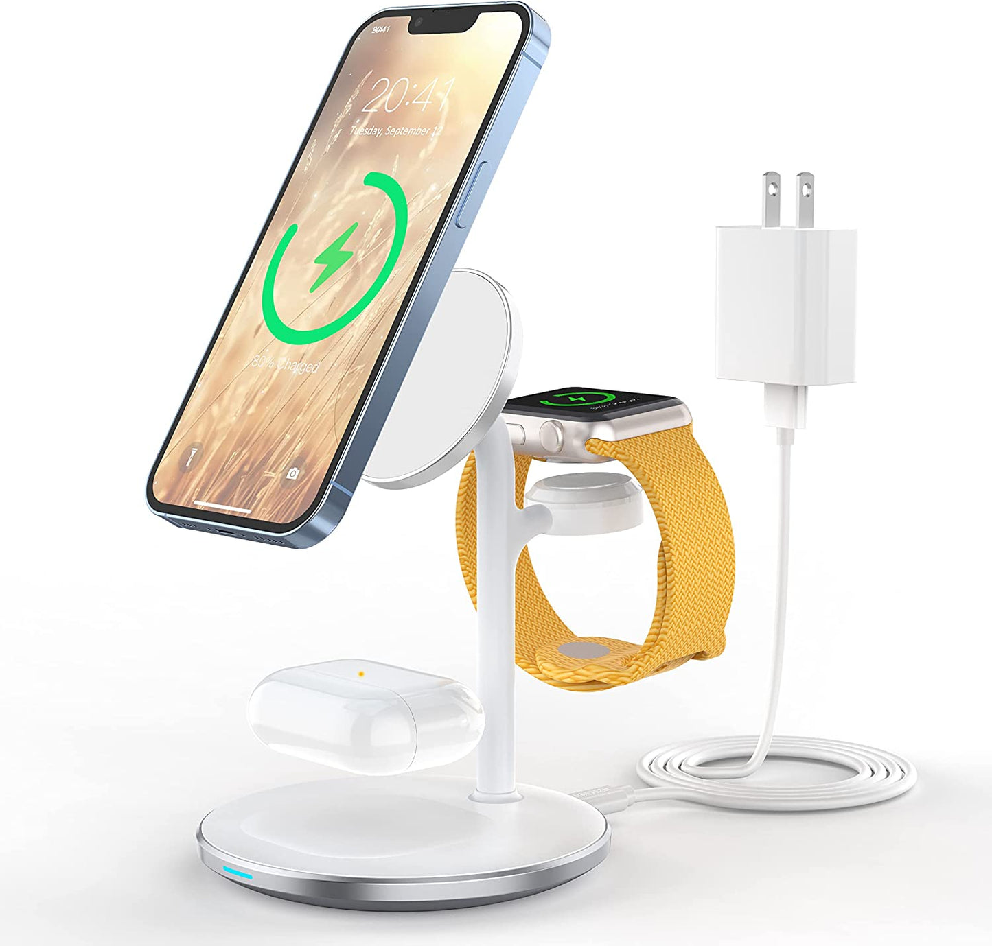 3 in 1 Wireless Charging Station for Multiple Devices, 15W Fast White