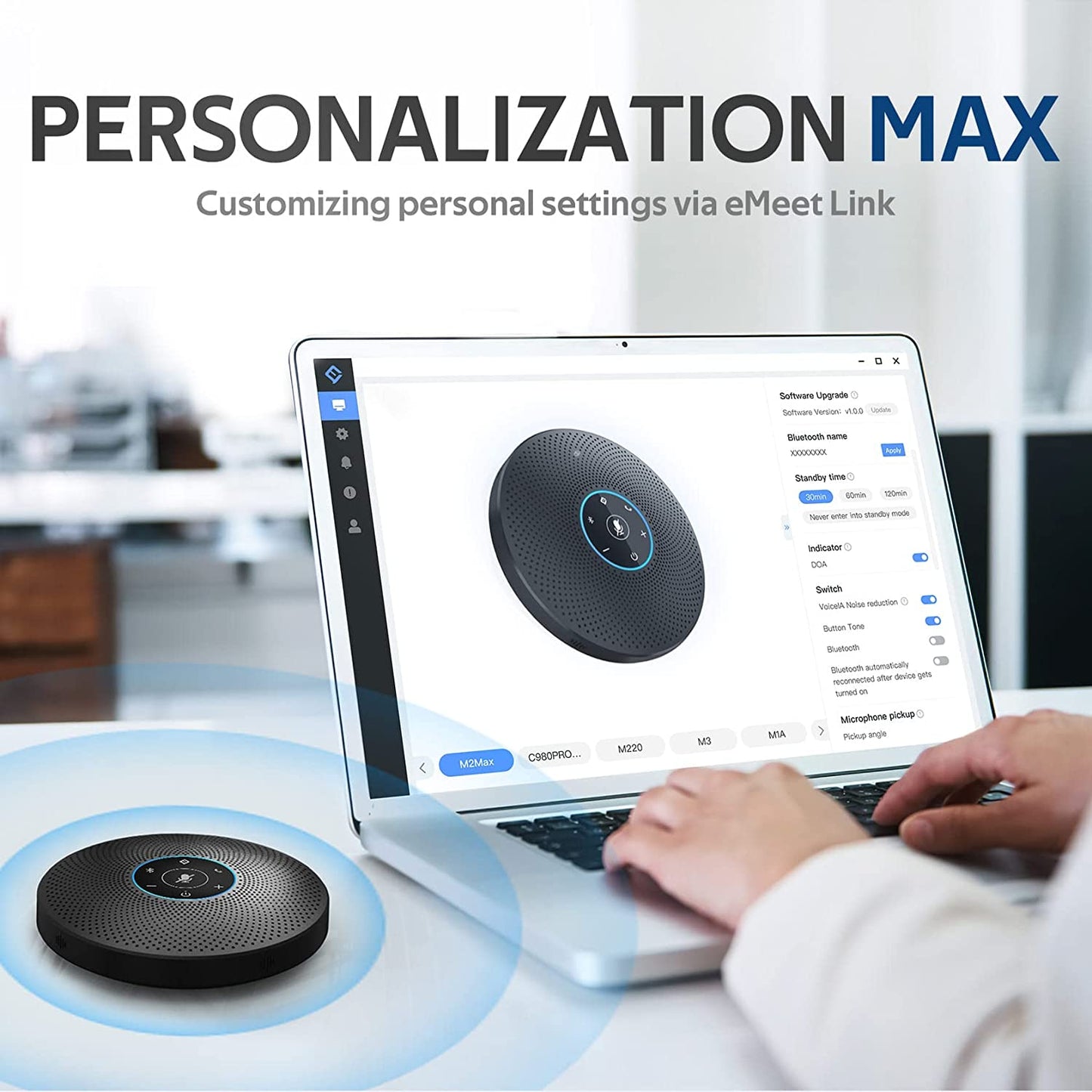 Bluetooth Speakerphone - eMeet M2 Max Professional Conference Speaker Black