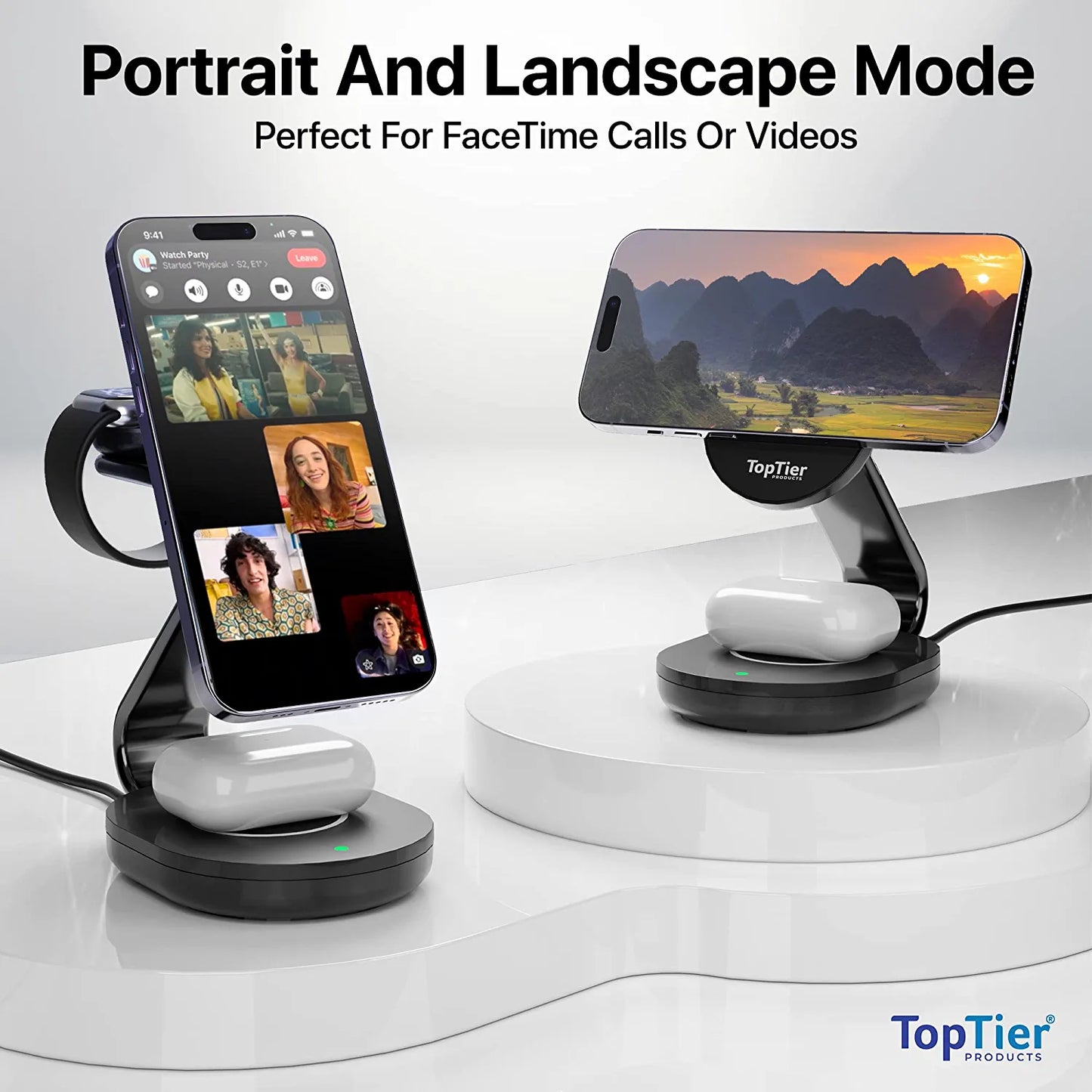 TopTier 3 in 1 Magsafe Wireless Charging Station, Metal Design, iPhone Black