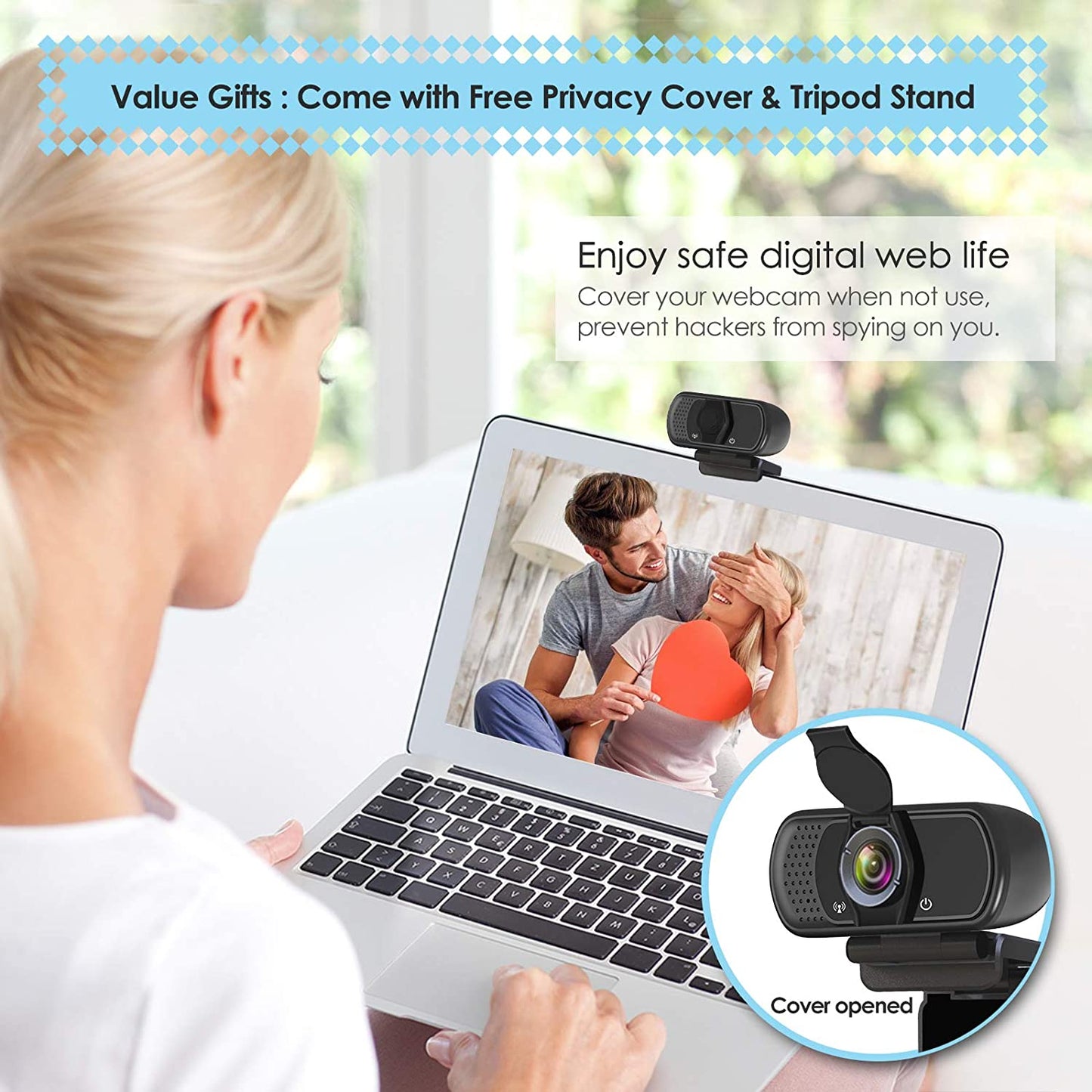 Webcam HD 1080p Web Camera, USB PC Computer with Microphone, Laptop...