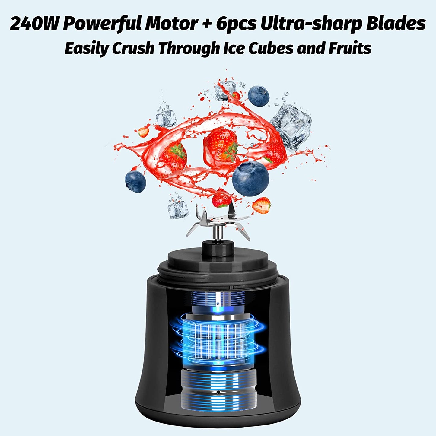 20 Oz Portable Blender USB Rechargeable, Supkitdin Waterproof Personal Black