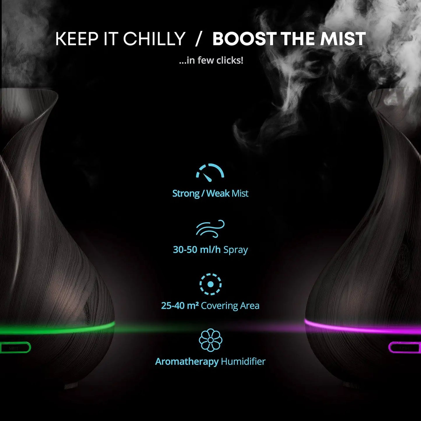 Smart WiFi Wireless Essential Oil Aromatherapy 400ml Ultrasonic Dark Brown