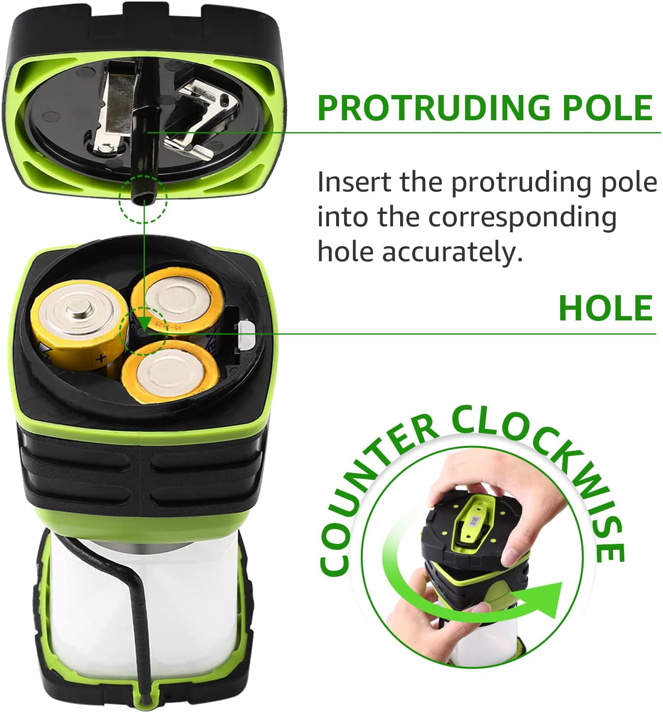 LE LED Camping Lantern, Battery Powered 1000lm Black and Green