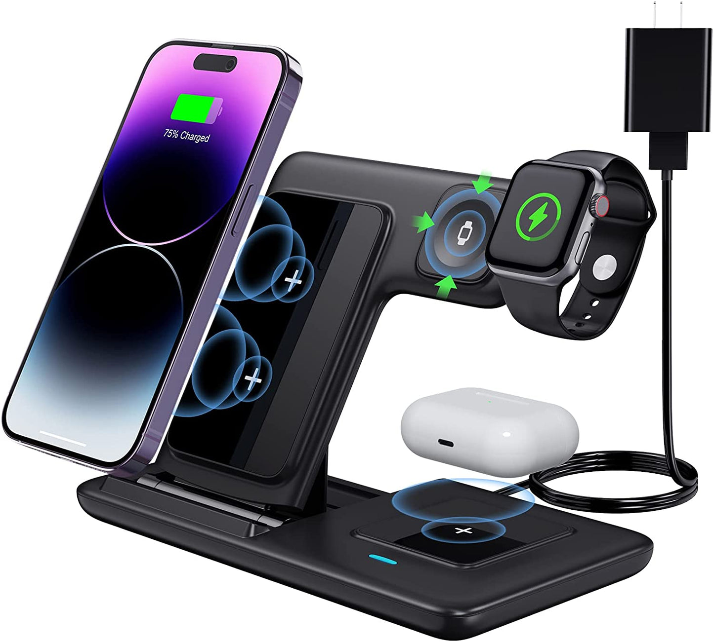 Wireless Charging Station, 3 in 1 Charger Awireless charger -black