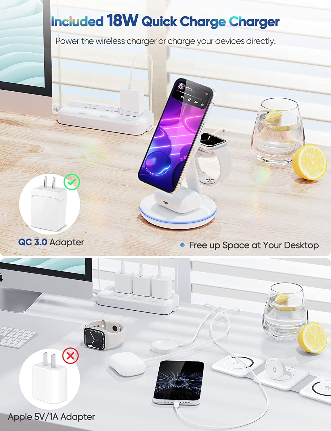 Magnetic Wireless Charging Station for Apple Series, 3-in-1 Standard White
