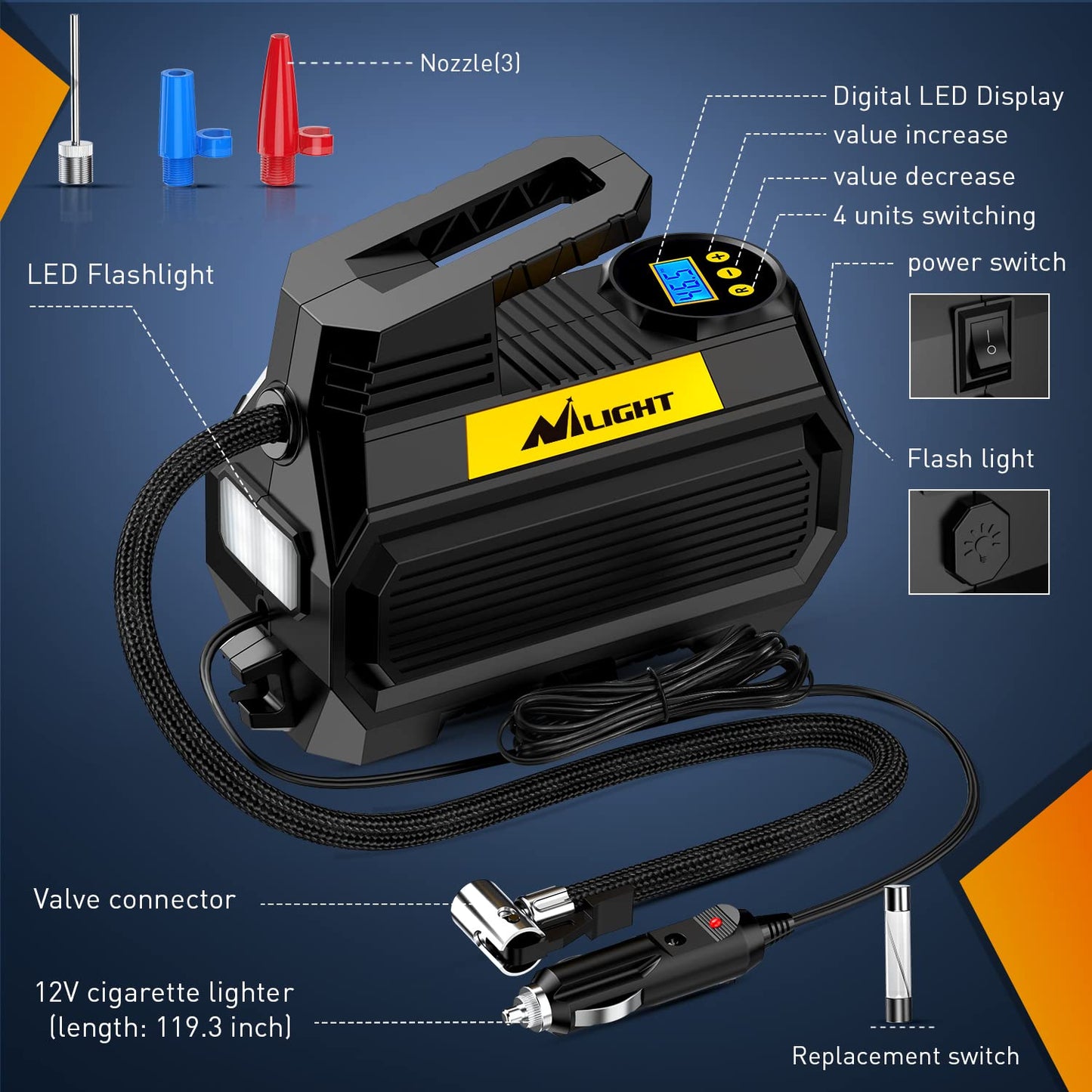 Nilight Tire Inflator Air Compressor Portable Pump