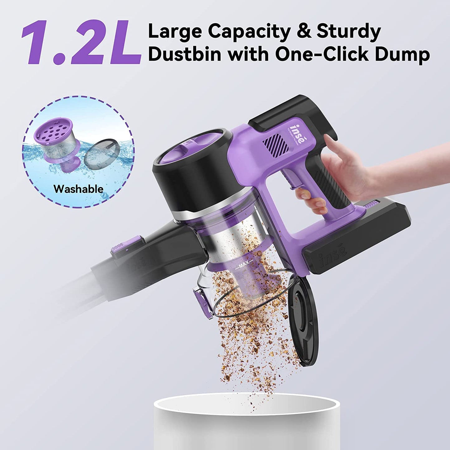 INSE Cordless Vacuum Cleaner, 26Kpa 350W Stick for Purple