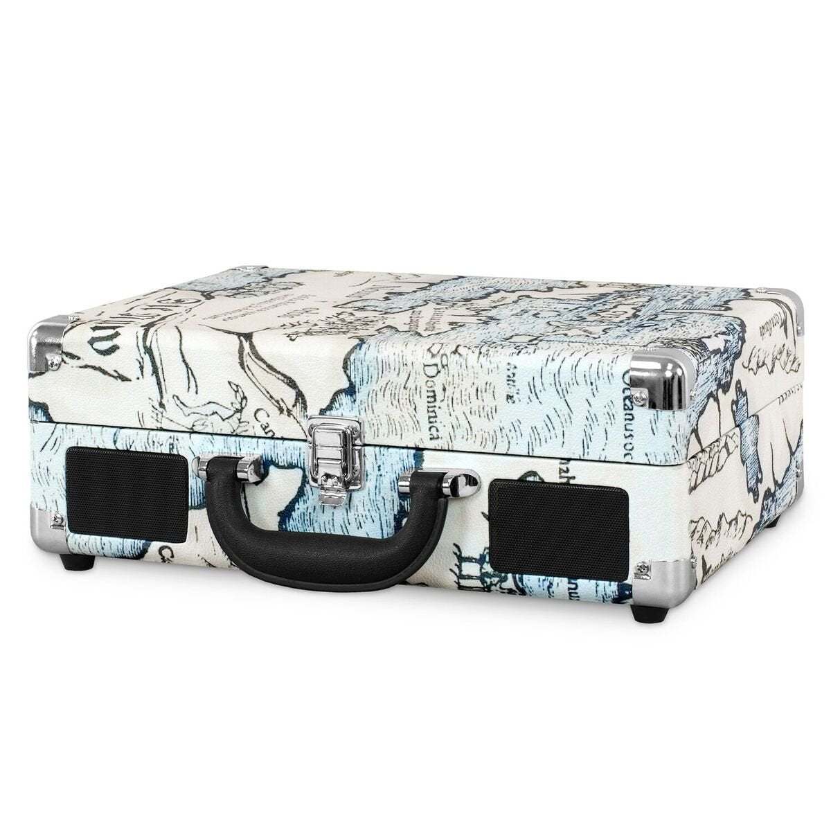 Victrola Vintage 3-Speed Bluetooth Suitcase Turntable with 1SFA, Retro Map