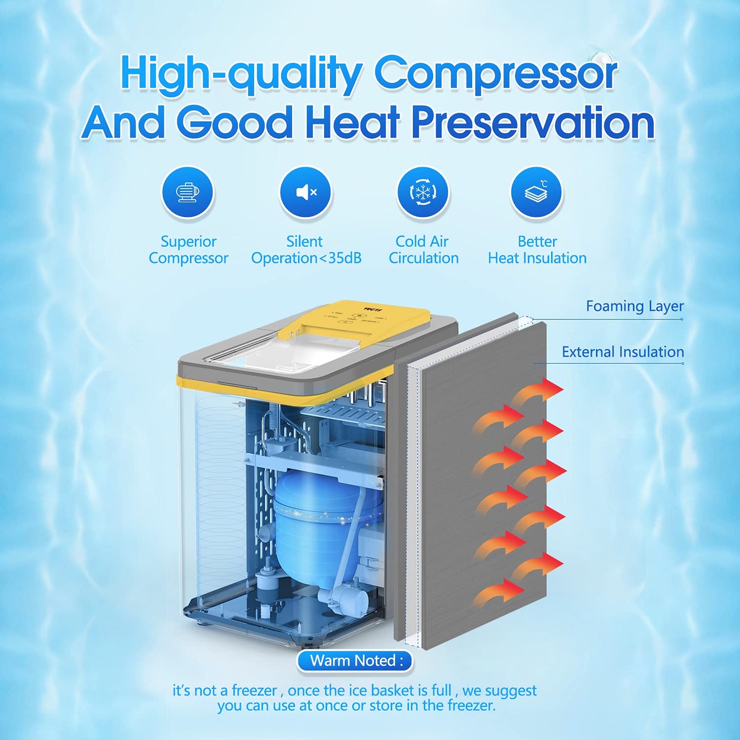 VECYS Countertop Ice Maker Machine, 9 Bullet Cubes Sport series, Yellow