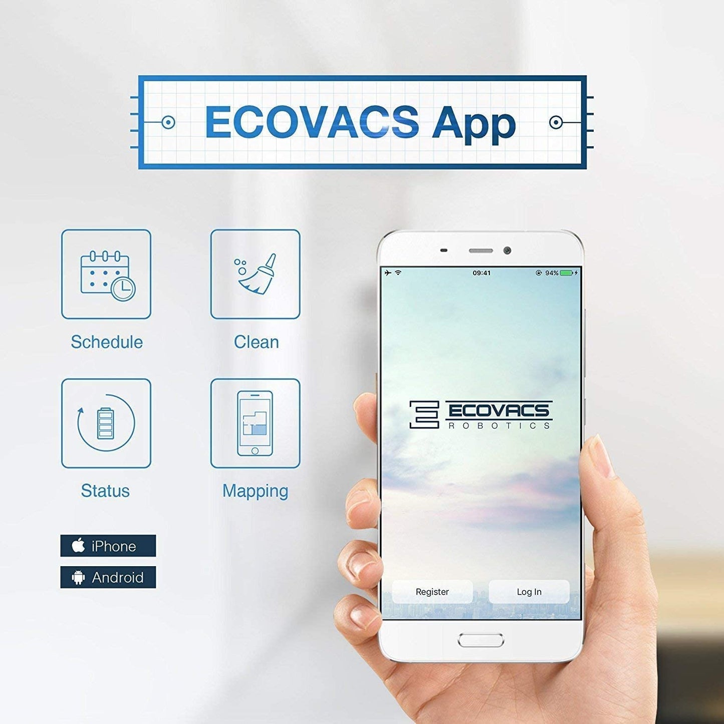 Ecovacs Deebot 907 Smart Robotic Vacuum, Carpet, Bare Floors, Pet Hair +...