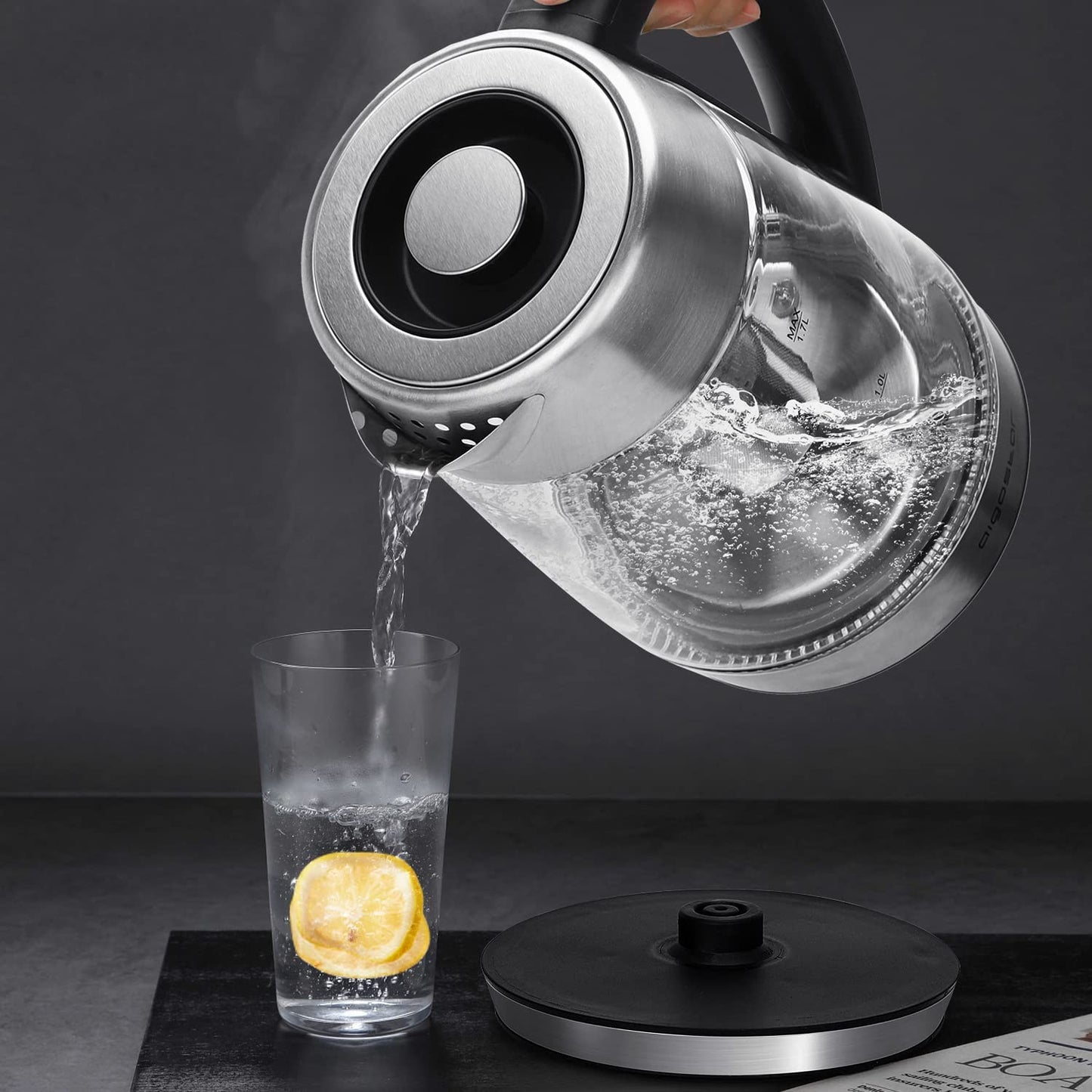 Aigostar Electric Kettle Temperature Control & Tea Infuser 1.7L, Hot Black