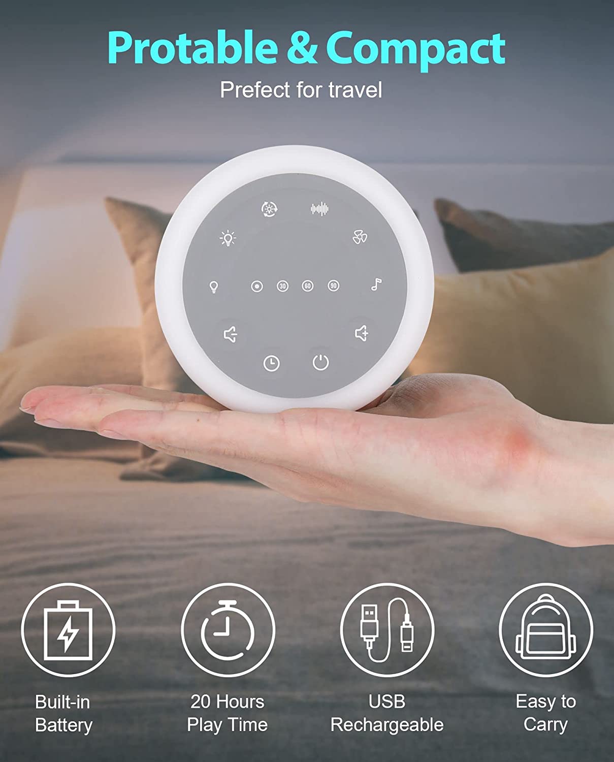 Anescra Sound Machine for Baby Adults 1 Count (Pack of 1), White-night Light