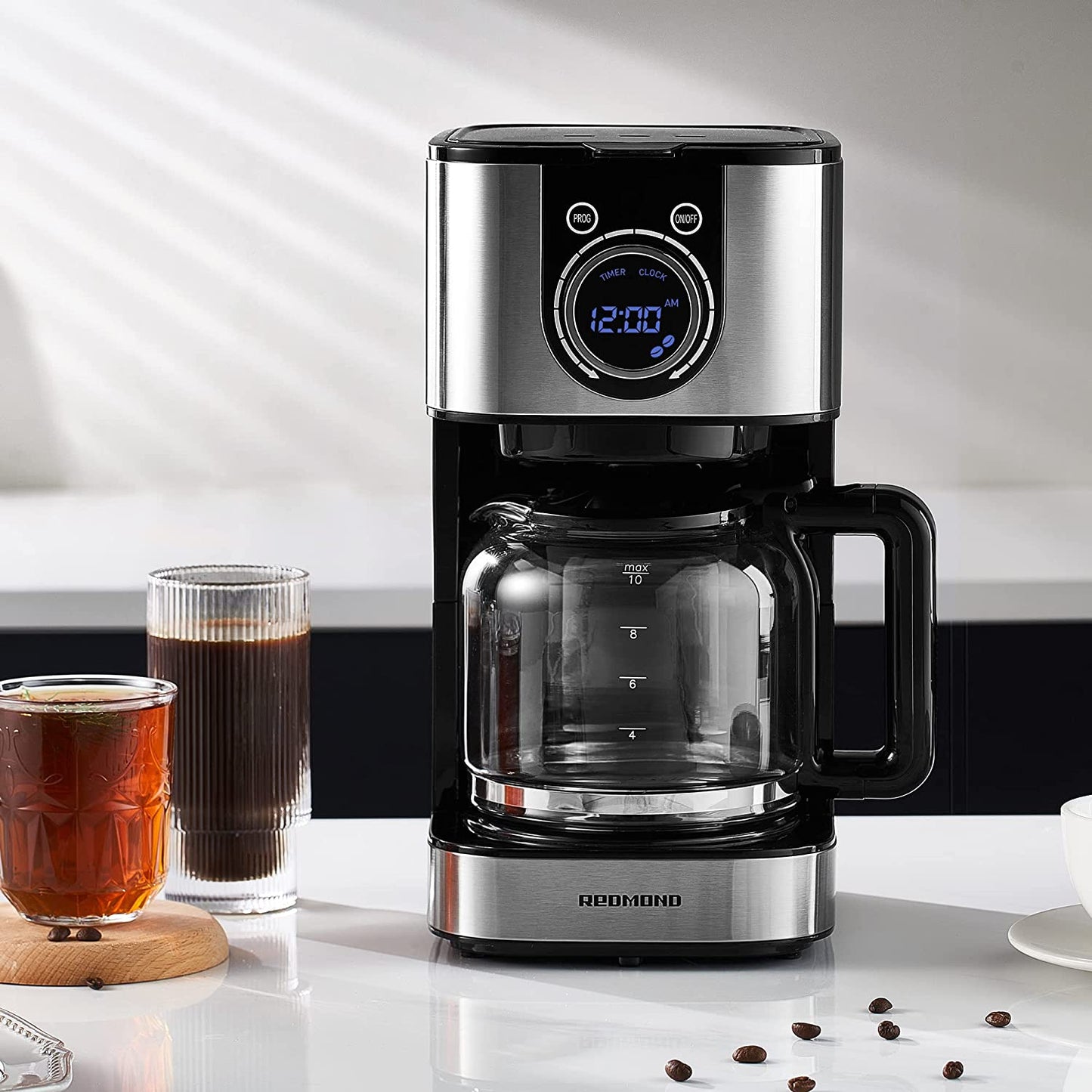 REDMOND Programmable Coffee Maker, 10 Cup Drip Machine Stainless...