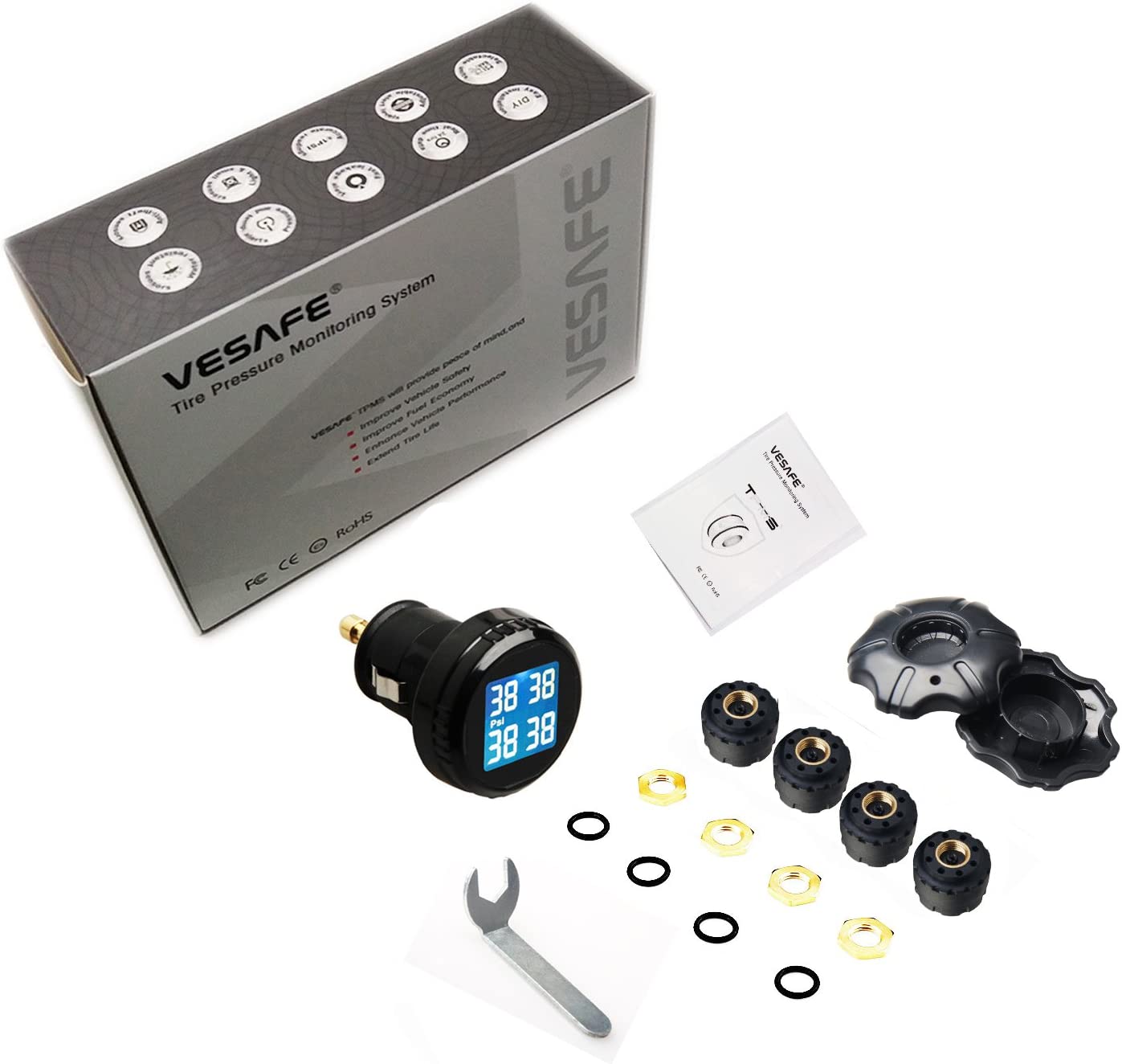 VESAFE Wireless Tire Pressure Monitoring System (TPMS) for round display