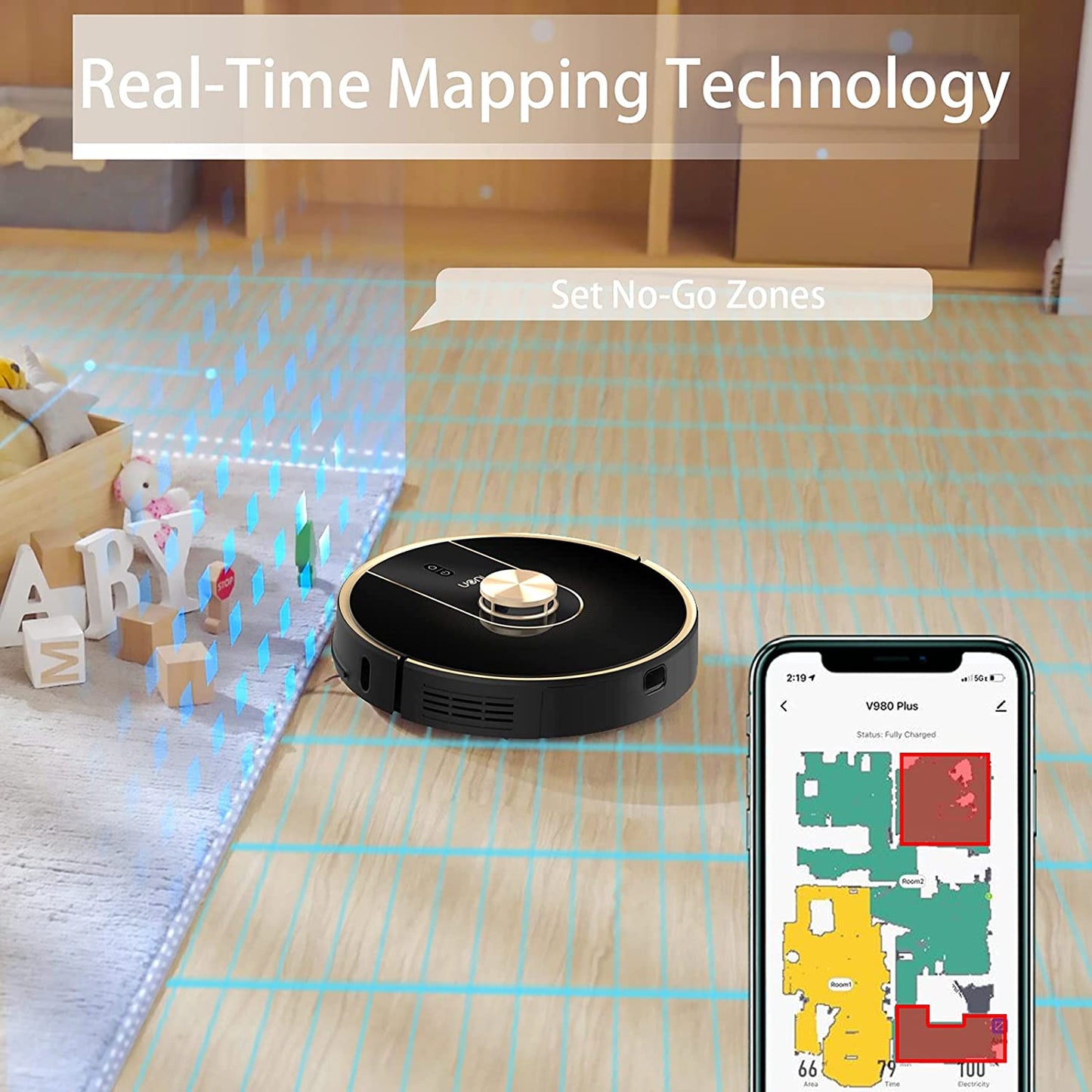 Uoni V980Plus Robot Vacuum Cleaner with Self-Emptying Black With Emptying Bin