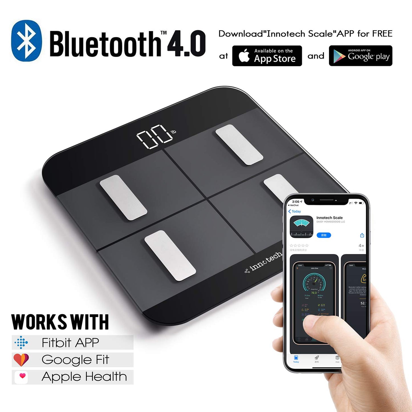 Innotech Body Fat Scale Smart Bluetooth Digital Bathroom Scales for Weight...