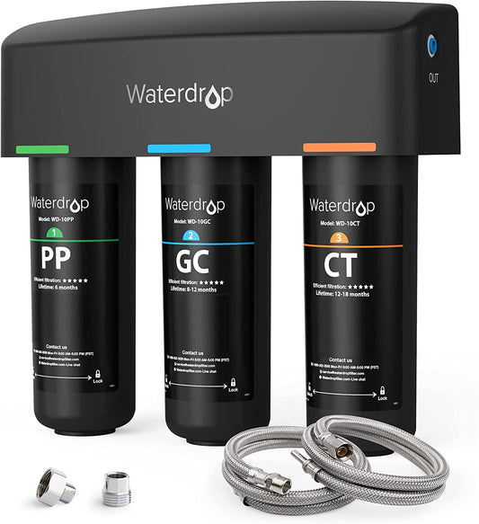 Waterdrop TSA 3-Stage Under Sink Water Filter, Direct Connect to Home Dark