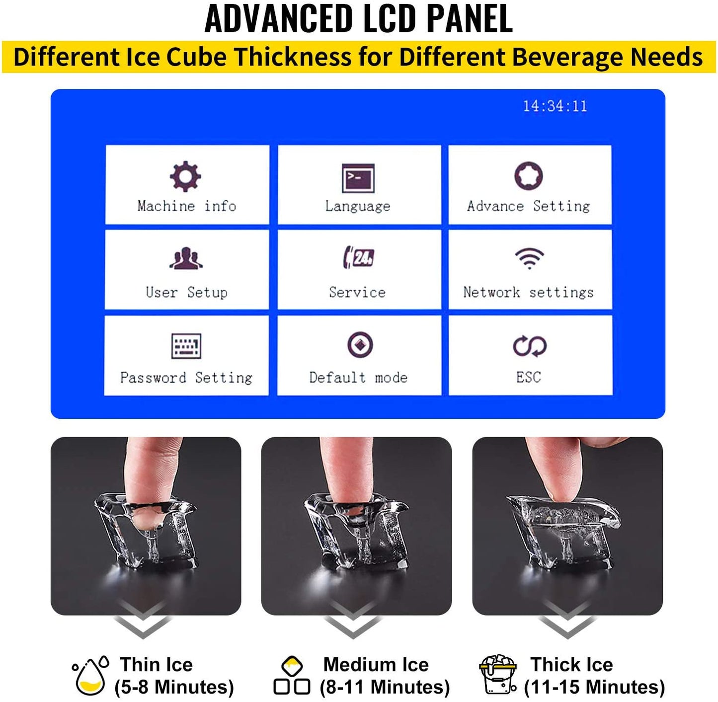 VEVOR 110V Commercial Ice Maker 265LBS/24H, Large Storage Bin 121LBS, 265LBS