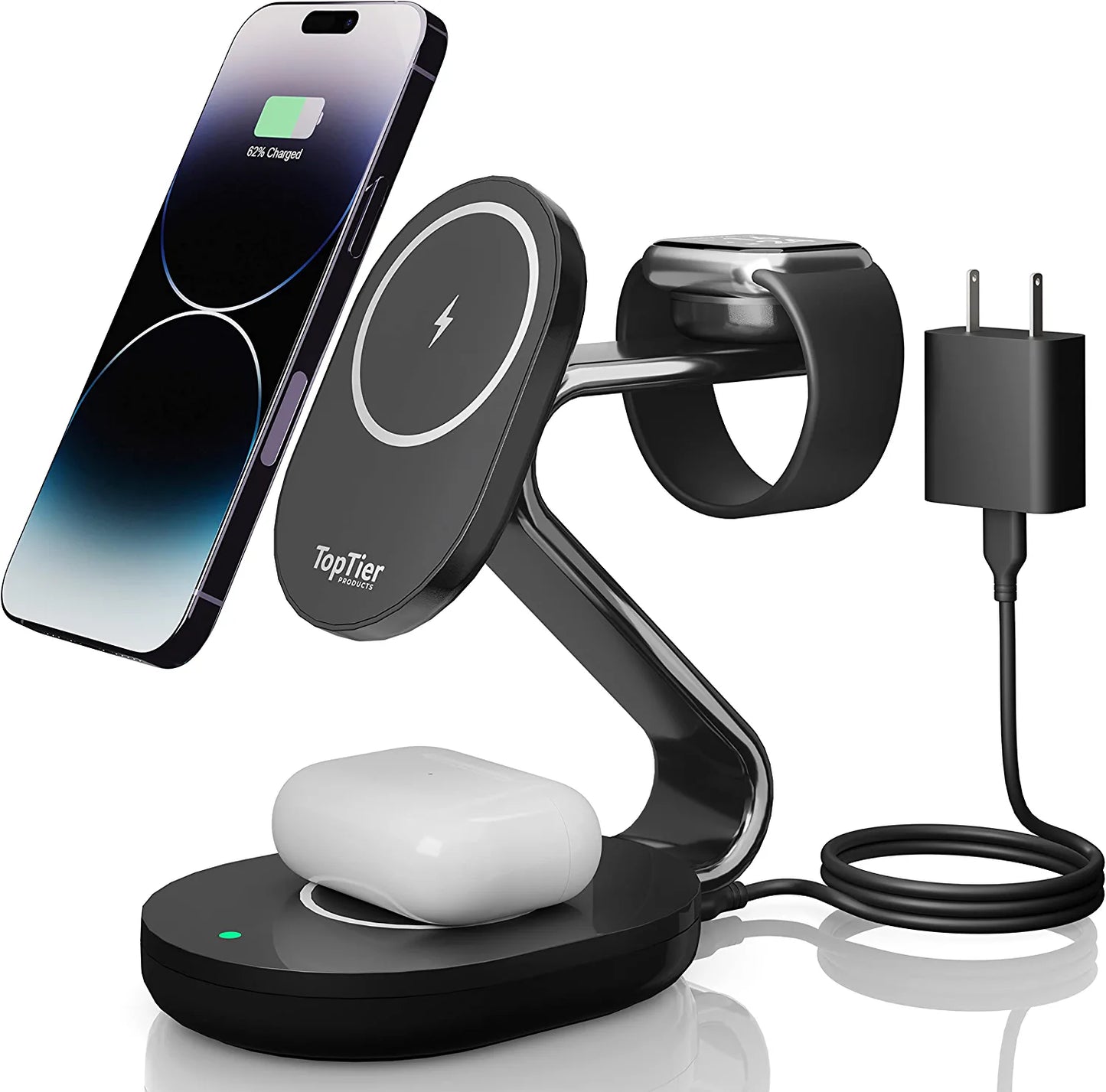TopTier 3 in 1 Magsafe Wireless Charging Station, Metal Design, iPhone Black