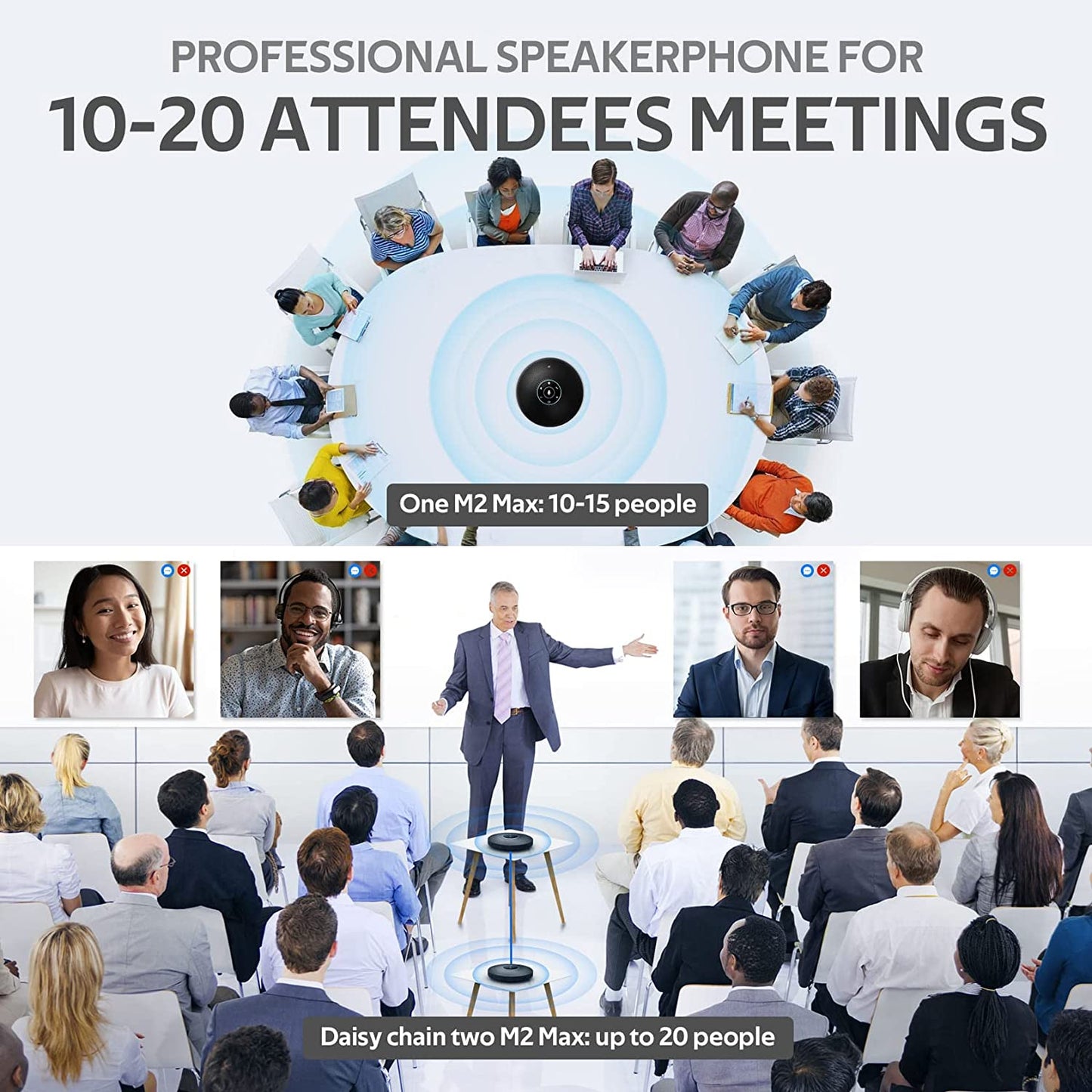 Bluetooth Speakerphone - eMeet M2 Max Professional Conference Speaker Black