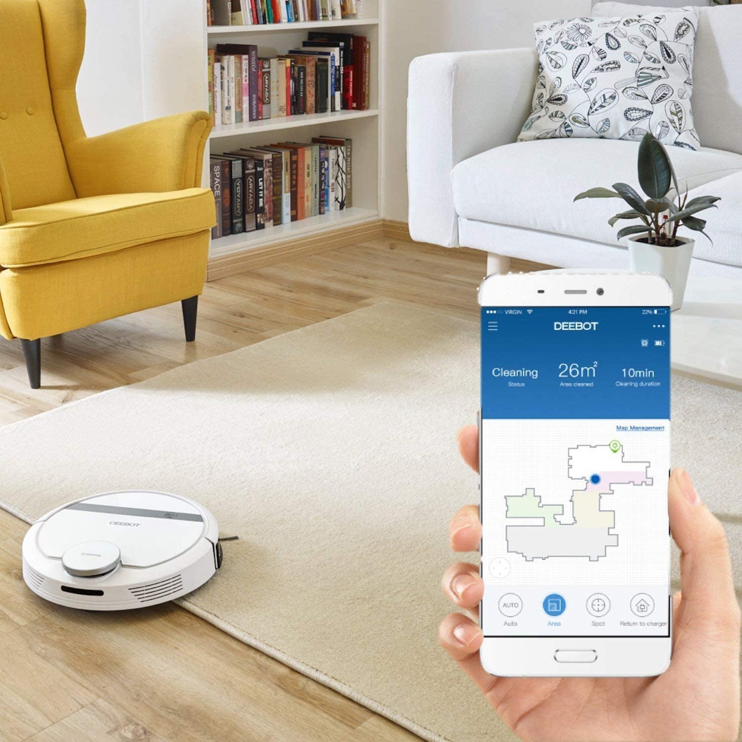 Ecovacs Deebot 907 Smart Robotic Vacuum, Carpet, Bare Floors, Pet Hair +...