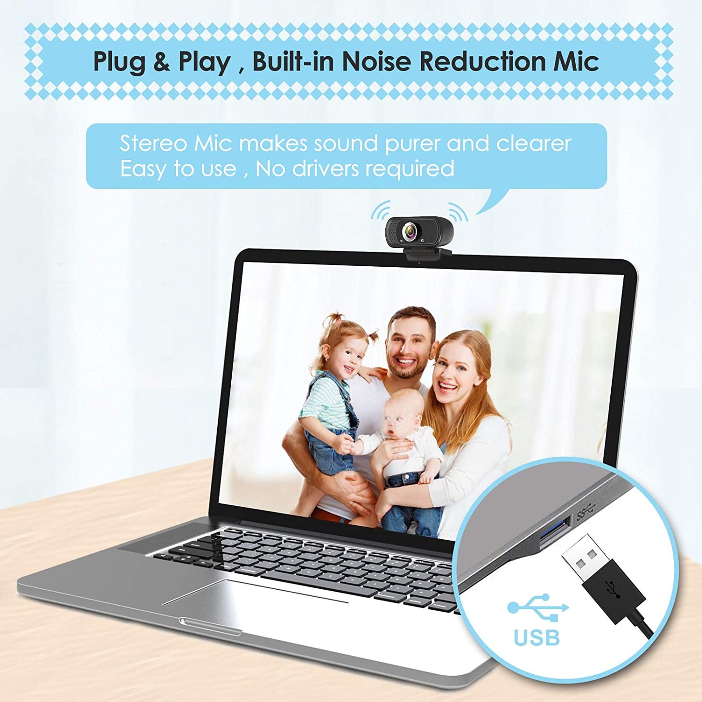 Webcam HD 1080p Web Camera, USB PC Computer with Microphone, Laptop...