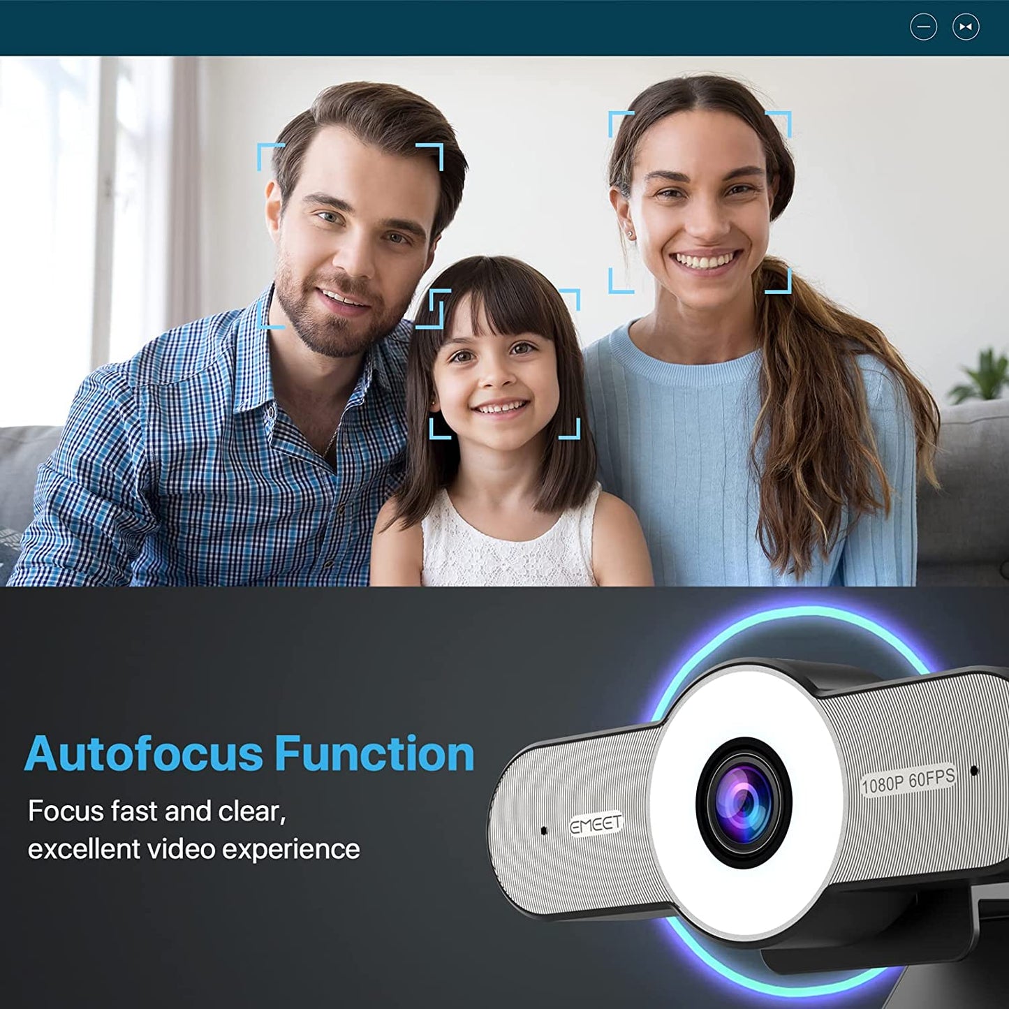 1080P Webcam with Microphone - 60FPS Streaming Camera w/2 Grey