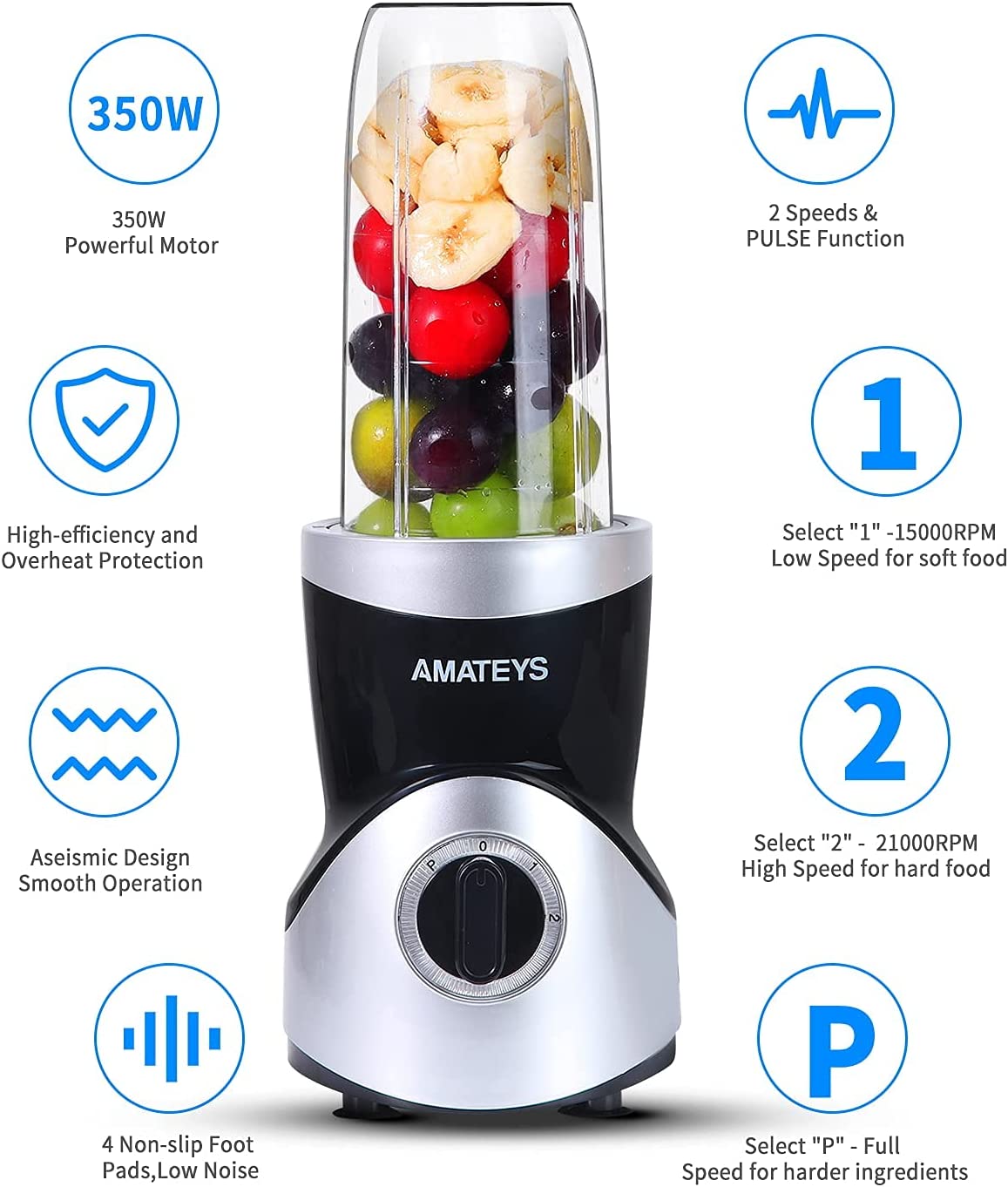 Amateys Personal Blender for Shakes and Black Sliver