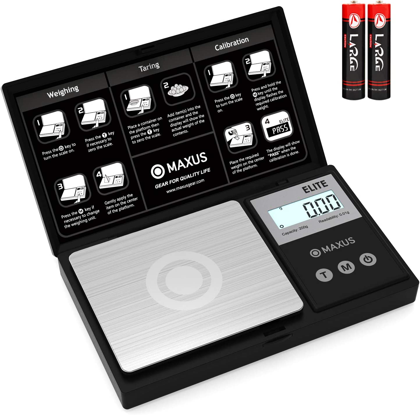 Precision Pocket Scale 200g x 0.01g, MAXUS Elite Digital Gram Black