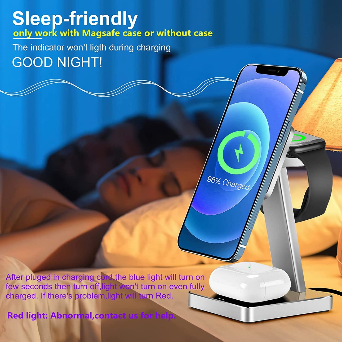 Aluminum Alloy 3 in 1 Magnetic Wireless Charger,15W Fast Silver